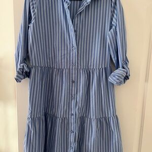 Blue Striped Button-Down Dress